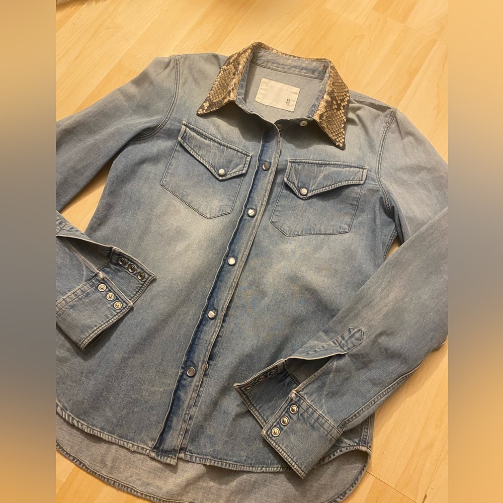 R13 Denim Western Shirt with Snakeskin Collar - Picture 15 of 15